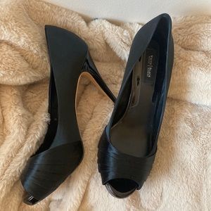 White House | Black Market Open Toe Black Heels